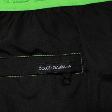 Dolce & Gabbana Black Green Logo Waistband Beachwear Short Swimwear