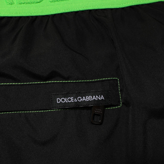Dolce & Gabbana Black Green Logo Waistband Beachwear Short Swimwear
