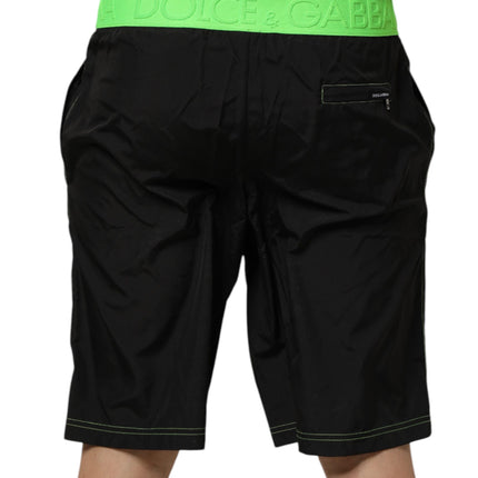 Dolce & Gabbana Black Green Logo Waistband Beachwear Short Swimwear