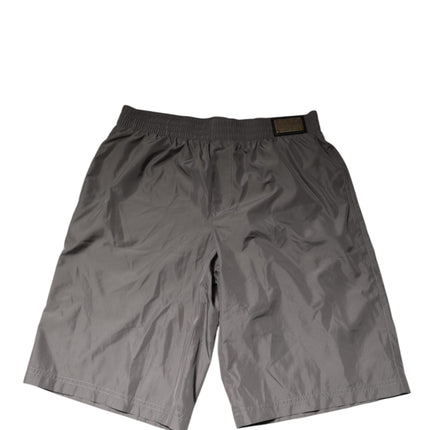 Dolce & Gabbana Light Gray Nylon Elastic Waist Shorts Swimwear