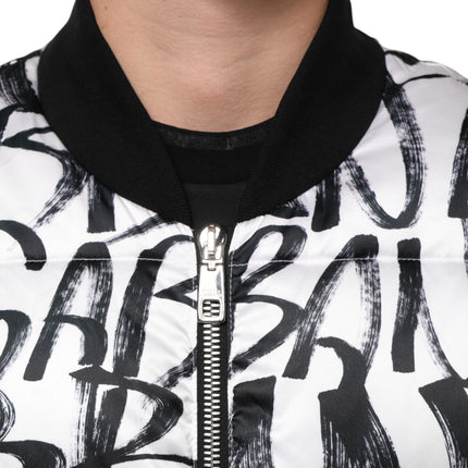 Dolce & Gabbana White Black Graffiti Logo Puffer Bomber Jacket