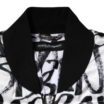 Dolce & Gabbana White Black Graffiti Logo Puffer Bomber Jacket
