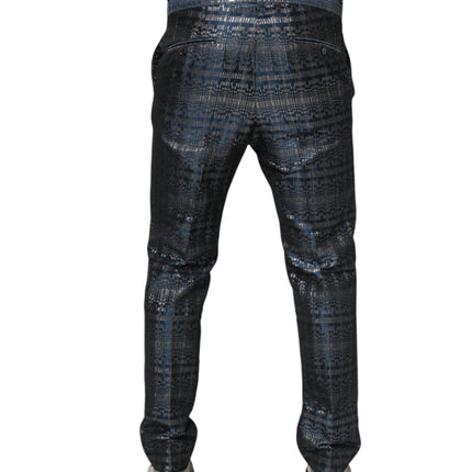 Dolce & Gabbana Blue Silver Shiny Silk Skinny Men Trouser Pants