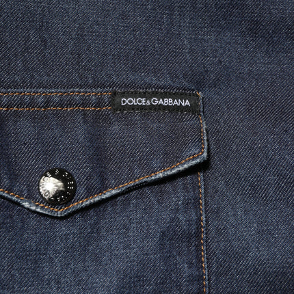 Dolce & Gabbana Blue Denim Button Casual Logo Patch Men Shirt