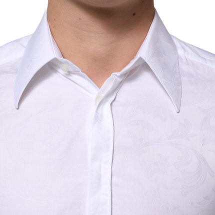 Dolce & Gabbana White Cotton MARTINI Paisley Jacquard Shirt