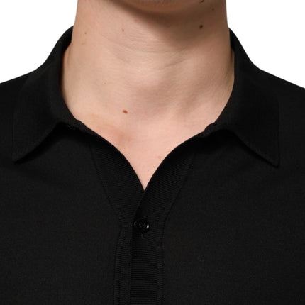 Dolce & Gabbana Black Silk Button Up Lightweight Sweater