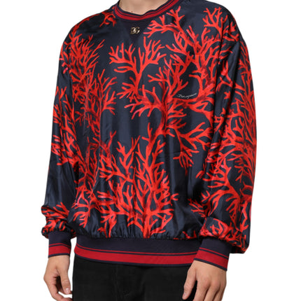 Dolce & Gabbana Silk Navy Red Coral Print Pullover Sweater
