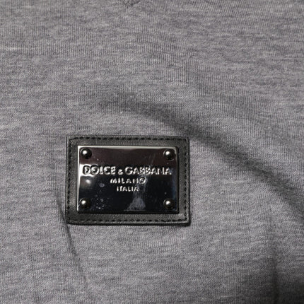Dolce & Gabbana Gray Cotton Tattered Logo Patch Men T-shirt