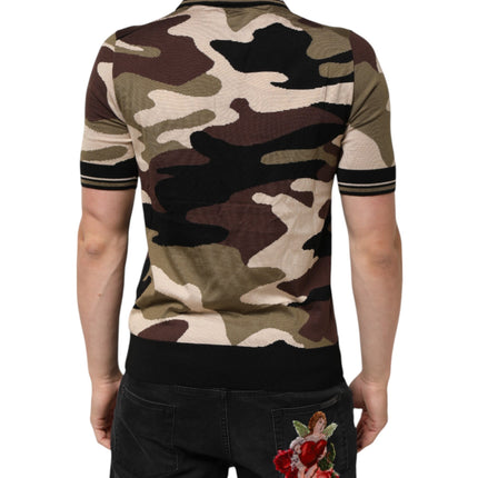 Dolce & Gabbana Camouflage Brown Silk MilitaryPolo T-shirt
