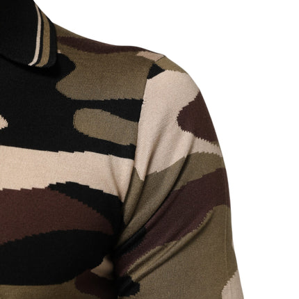 Dolce & Gabbana Camouflage Brown Silk MilitaryPolo T-shirt