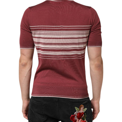 Dolce & Gabbana Cotton Burgundy Striped DG Logo Polo  T-shirt