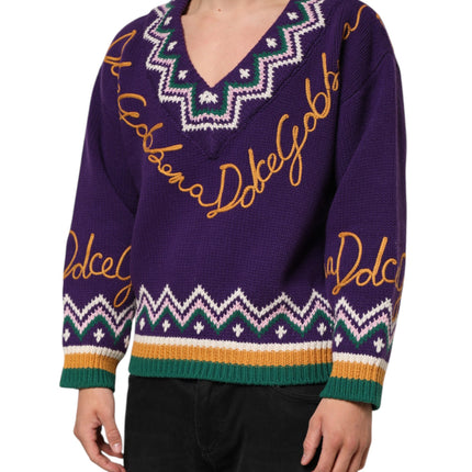 Dolce & Gabbana Purple Wool DG Logo Men Knit Pullover Sweater