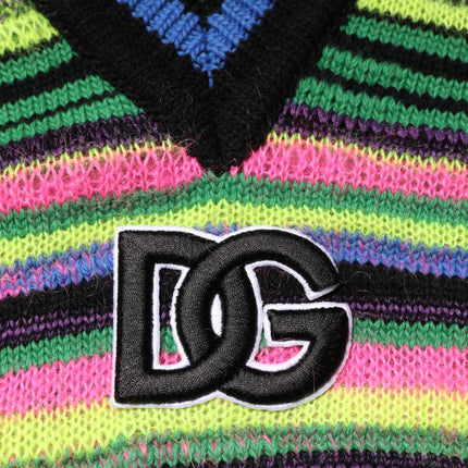 Dolce & Gabbana Multicolor DG Logo V-Neck Knit Pullover Sweater