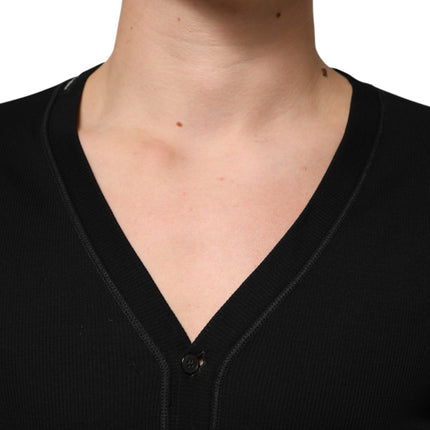 Dolce & Gabbana Black Cotton Button Up Men Cardigan Sweater