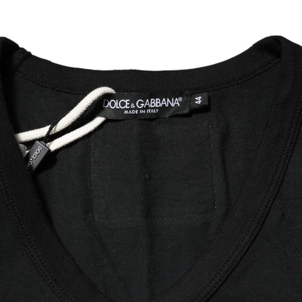Dolce & Gabbana Black Cotton Tattered Logo V-Neck Men T-shirt