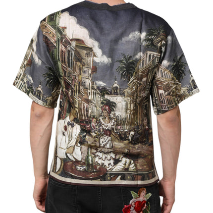Dolce & Gabbana Palermo Jazz Club Linen Crew Neck Men T-shirt