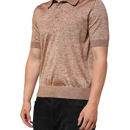 Dolce & Gabbana Brown Silk Textured Short Sleeve Polo T-shirt