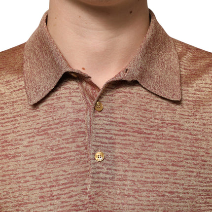 Dolce & Gabbana Brown Silk Textured Short Sleeve Polo T-shirt