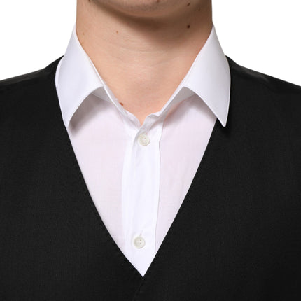 Dolce & Gabbana Black Wool Dress Formal Men Waistcoat Vest
