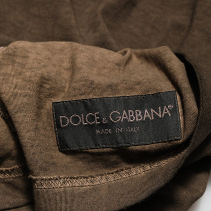 Dolce & Gabbana Dark Brown Cotton Tattered Logo Men T-shirt