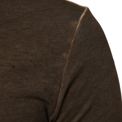 Dolce & Gabbana Dark Brown Cotton Tattered Logo Men T-shirt