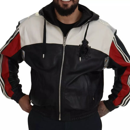 Dolce & Gabbana Black Leather Hooded Blouson Jacket