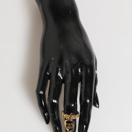 Dolce & Gabbana Gold Tone Brass Oval DG Logo Chain Adjustable Ring