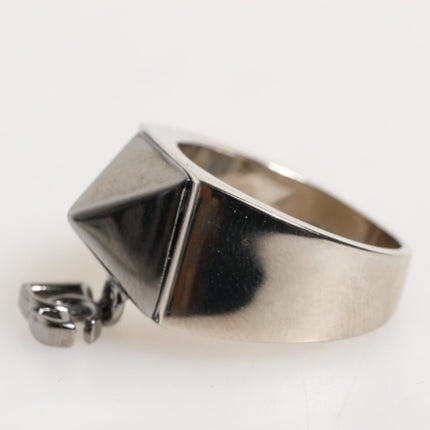 Dolce & Gabbana Silver Tone Pyramid DG Logo Real Brass Ring
