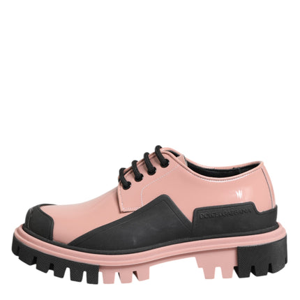 Dolce & Gabbana Light Powder Pink Black Leather Lace-Up Shoes