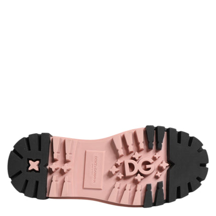 Dolce & Gabbana Light Powder Pink Black Leather Lace-Up Shoes