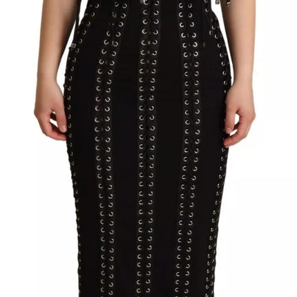 Dolce & Gabbana Black Cady Sleeveless Lace Up Bodycon Dress