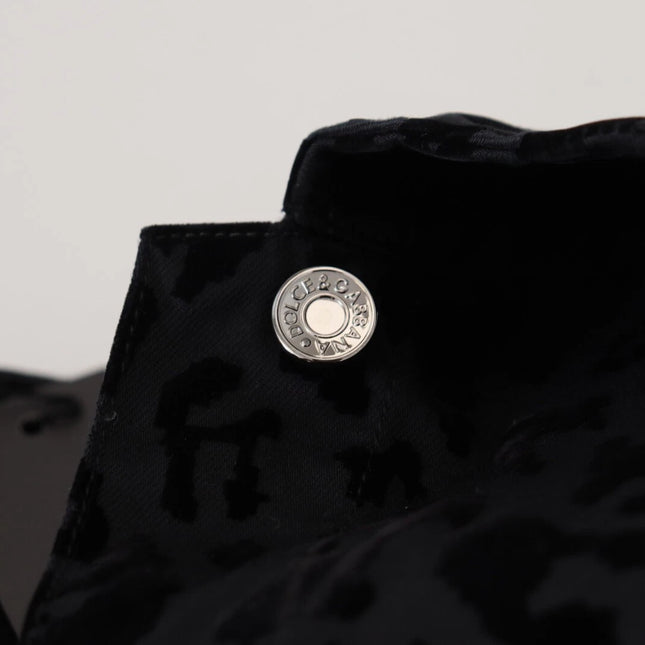 Dolce & Gabbana Cotton Black Leopard Long Sleeve Denim Jacket