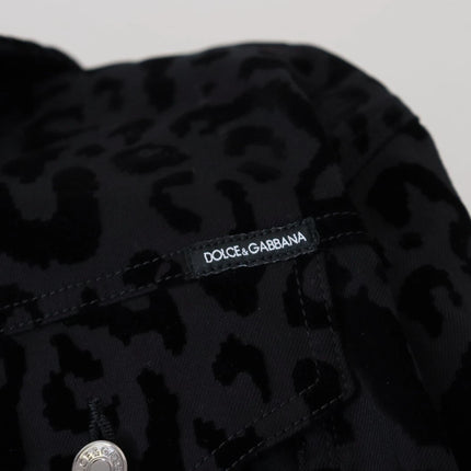 Dolce & Gabbana Cotton Black Leopard Long Sleeve Denim Jacket