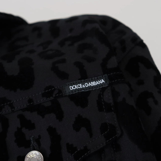 Dolce & Gabbana Cotton Black Leopard Long Sleeve Denim Jacket