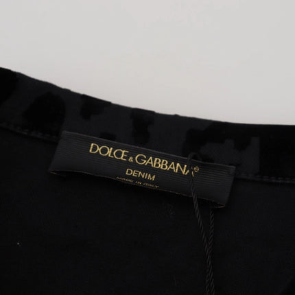 Dolce & Gabbana Cotton Black Leopard Long Sleeve Denim Jacket