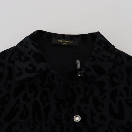 Dolce & Gabbana Cotton Black Leopard Long Sleeve Denim Jacket