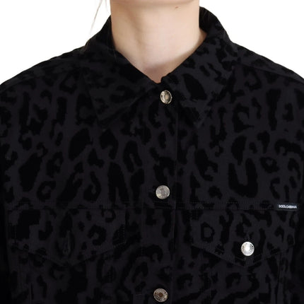 Dolce & Gabbana Cotton Black Leopard Long Sleeve Denim Jacket