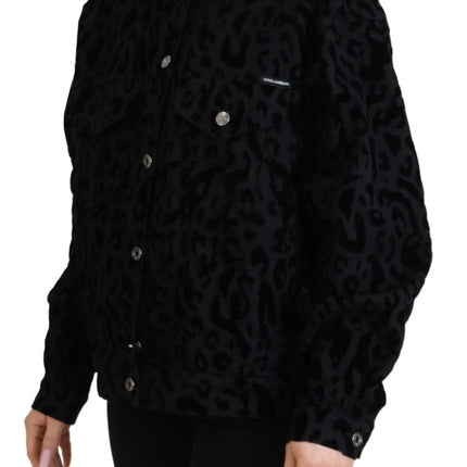 Dolce & Gabbana Cotton Black Leopard Long Sleeve Denim Jacket