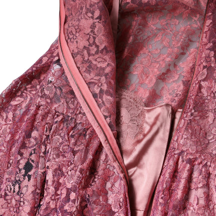 Dolce & Gabbana Pink Floral Lace Long Sleeve Midi Dress