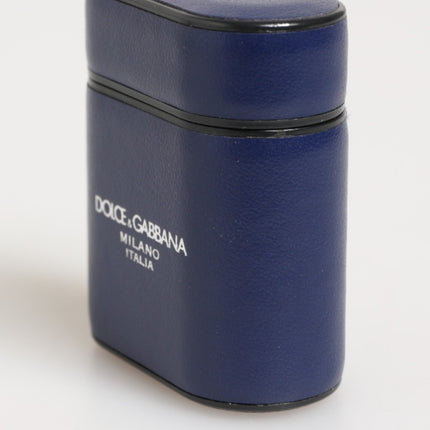 Dolce & Gabbana Blue Leather Logo Print Flip Holder Men Airpods Case