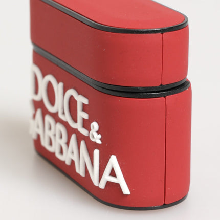 Dolce & Gabbana Red White Silicone Embossed Logo Accessory Airpods Case