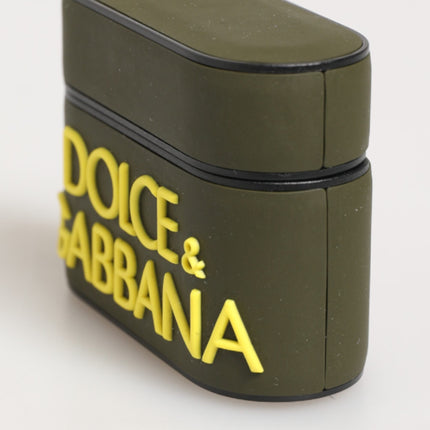 Dolce & Gabbana Army Green Rubber Logo Embossed Accessory  Airpods Case