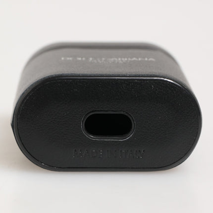 Dolce & Gabbana Black Calfskin Leather Logo Print Flip Holder Airpods Case