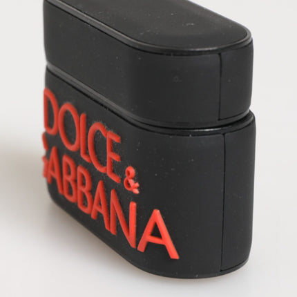 Dolce & Gabbana Black Orange Rubber Logo Embossed Accessory Airpods Case