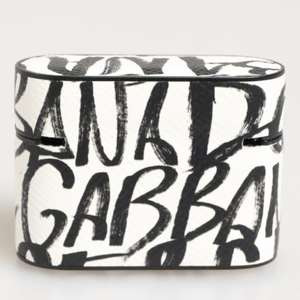 Dolce & Gabbana Black White Leather Monogram Print Logo Holder Airpods Case