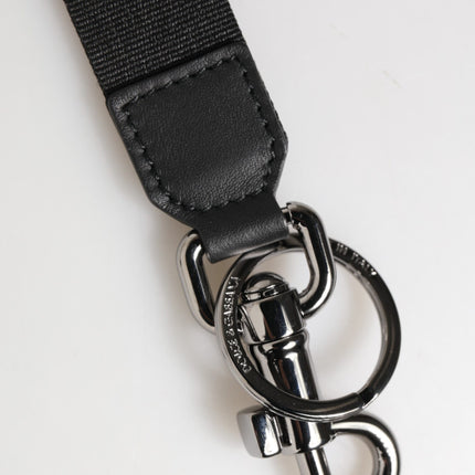 Dolce & Gabbana Black Blue DG Logo Polyester Brass Holder Keychain Keyring