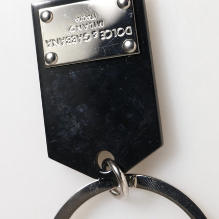 Dolce & Gabbana Black Sint Glass Plaque DG Logo Metal PlateKeychain Keyring