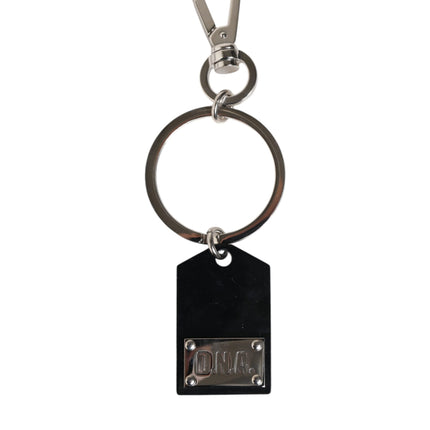 Dolce & Gabbana Black Sint Glass Plaque DG Logo Metal PlateKeychain Keyring