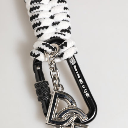 Dolce & Gabbana Black White Polyester Tape String DG Logo Keychain Keyring
