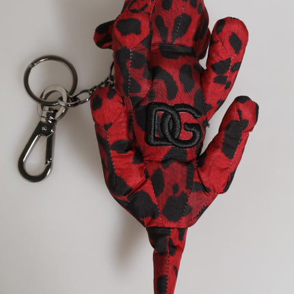 Dolce & Gabbana Red Black Polyester Animal Silhouette Bag Keychain Keyring